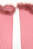 Pink Sexy Solid Patchwork Feathers Long Sleeve Two Pieces
