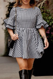 Black Casual Print Patchwork Backless O Neck A Line Dresses