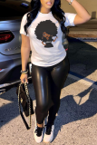 White Street Cute Print Patchwork O Neck T-Shirts