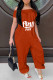 Orange Casual Print Patchwork Off the Shoulder Loose Jumpsuits