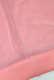Pink Sexy Solid Patchwork Feathers Long Sleeve Two Pieces