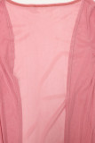 Pink Sexy Solid Patchwork Feathers Long Sleeve Two Pieces