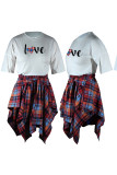 Pink Casual Sweet Plaid Print Patchwork O Neck Short Sleeve Two Pieces