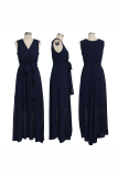Black Fashion Solid Split Joint V Neck Waist Skirt Dresses