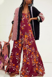 Red Casual Print Patchwork Straight Jumpsuits