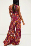 Red Casual Print Patchwork Straight Jumpsuits