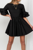 Black Casual Print Patchwork Backless O Neck A Line Dresses