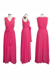 Rose Red Fashion Solid Split Joint V Neck Waist Skirt Dresses