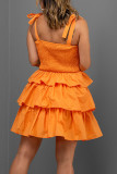Tangerine Sweet Solid Bandage Split Joint Flounce Spaghetti Strap Cake Skirt Dresses