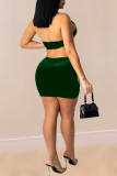 Deep Blue Sexy Solid Mesh Halter Sleeveless Two Pieces