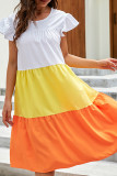 Tangerine Casual Solid Split Joint O Neck A Line Dresses