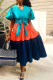 Tangerine Red Fashion Patchwork Flounce V Neck Cake Skirt Dresses