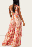 Red Casual Print Patchwork Straight Jumpsuits