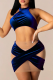 Deep Blue Sexy Solid Mesh Halter Sleeveless Two Pieces