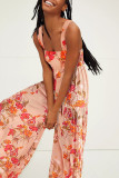 Red Casual Print Patchwork Straight Jumpsuits