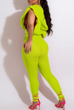 Fluorescent Green Sexy Solid Bandage Split Joint See-through V Neck Sleeveless Two Pieces