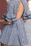 Black Casual Print Patchwork Backless O Neck A Line Dresses
