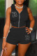 Black Fashion Casual Letter Print Basic Hooded Collar Sleeveless Two Pieces