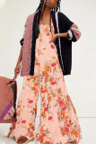 Red Casual Print Patchwork Straight Jumpsuits