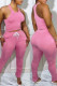Pink Casual Sportswear Solid Patchwork O Neck Sleeveless Two Pieces