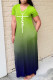 Green Fashion Casual Gradual Change Print Basic V Neck Short Sleeve Dress Dresses