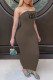 Coffee Fashion Sexy Print Letter Strapless One Step Skirt Dresses