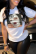 White Fashion Street Print Patchwork Letter O Neck T-Shirts