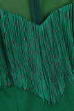 Green Elegant Solid Tassel Patchwork O Neck Evening Dress Dresses