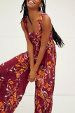 Red Casual Print Patchwork Straight Jumpsuits