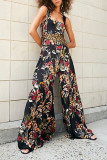 Red Casual Print Patchwork Straight Jumpsuits