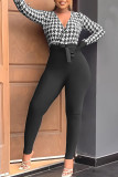 Black Sexy Print Bandage Patchwork V Neck Regular Jumpsuits