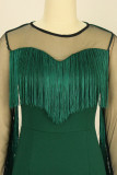 Green Elegant Solid Tassel Patchwork O Neck Evening Dress Dresses