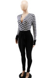 Black Sexy Print Bandage Patchwork V Neck Regular Jumpsuits