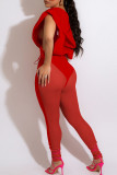 Red Sexy Solid Bandage Split Joint See-through V Neck Sleeveless Two Pieces