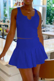 Red Sexy Casual Solid Vests U Neck Sleeveless Two Pieces