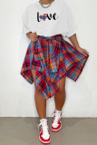 Pink Casual Sweet Plaid Print Patchwork O Neck Short Sleeve Two Pieces