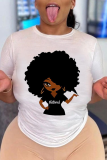 White Street Cute Print Patchwork O Neck T-Shirts