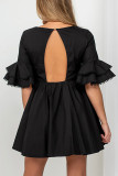 Black Casual Print Patchwork Backless O Neck A Line Dresses