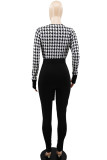 Black Sexy Print Bandage Patchwork V Neck Regular Jumpsuits