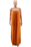 Yellow Casual Solid Split Joint Backless Spaghetti Strap Sling Dress Dresses