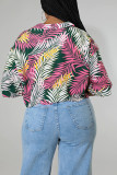 Pink Fashion Casual Print Basic Turndown Collar Tops