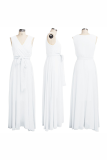White Fashion Solid Split Joint V Neck Waist Skirt Dresses
