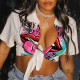 Colour Sexy Print Bandage Patchwork Slit T-Shirts