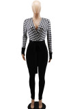 Black Sexy Print Bandage Patchwork V Neck Regular Jumpsuits