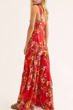 Red Casual Print Patchwork Straight Jumpsuits