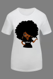 White Street Cute Print Patchwork O Neck T-Shirts