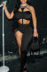 Black Sexy Solid Hollowed Out Patchwork Asymmetrical Halter Sleeveless Two Pieces