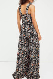 Red Casual Print Patchwork Straight Jumpsuits