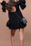 Black Casual Print Patchwork Backless O Neck A Line Dresses
