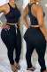 Black Casual Sportswear Solid Patchwork O Neck Sleeveless Two Pieces